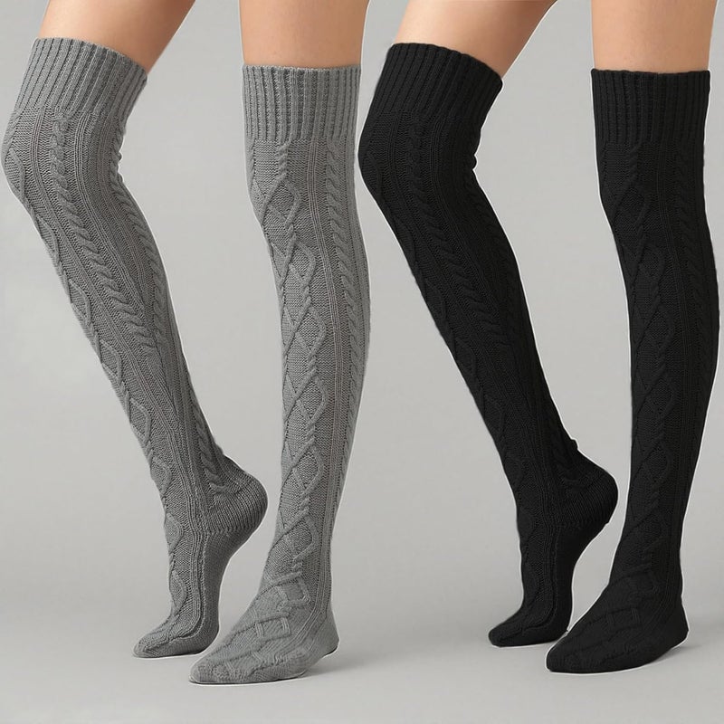 SherryDC Women's Cable Knit Thigh High Boot Socks Extra Long Winter Stockings Leg Warmers - Image 2